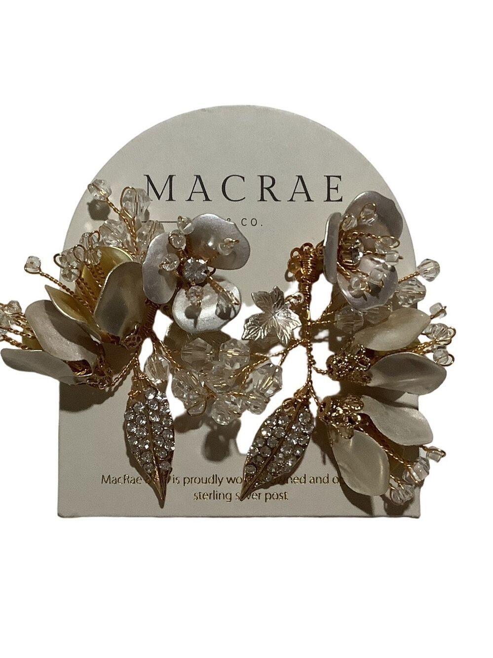 Macrae& Co Floral Statement Beaded Rhinestone Earrings New